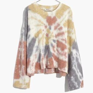 Madewell Westford Rainbow Tie-Dye Long Sleeve Crop Sweater Size M